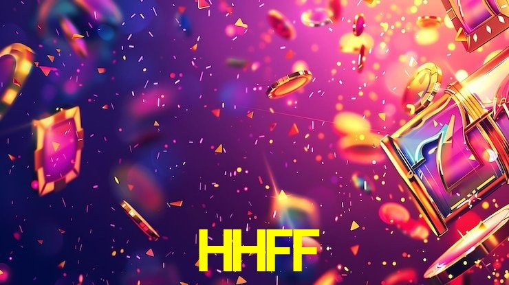 Una escena digital vívida inspirada en casino con HHFF mostrado prominentemente, luces brillantes, fichas, cartas y acentos dorados.
